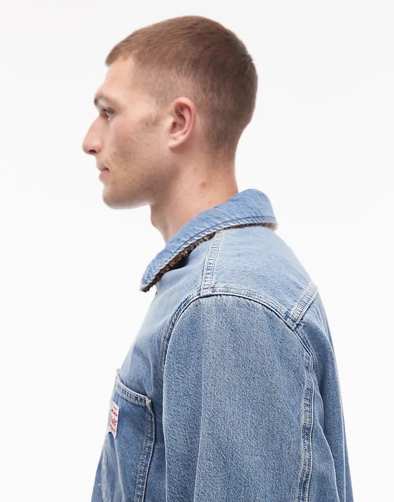 Двусторонняя куртка Levi's Workwear Capsule из искусственного меха и денима в клетку, светло-синяя — фото 4