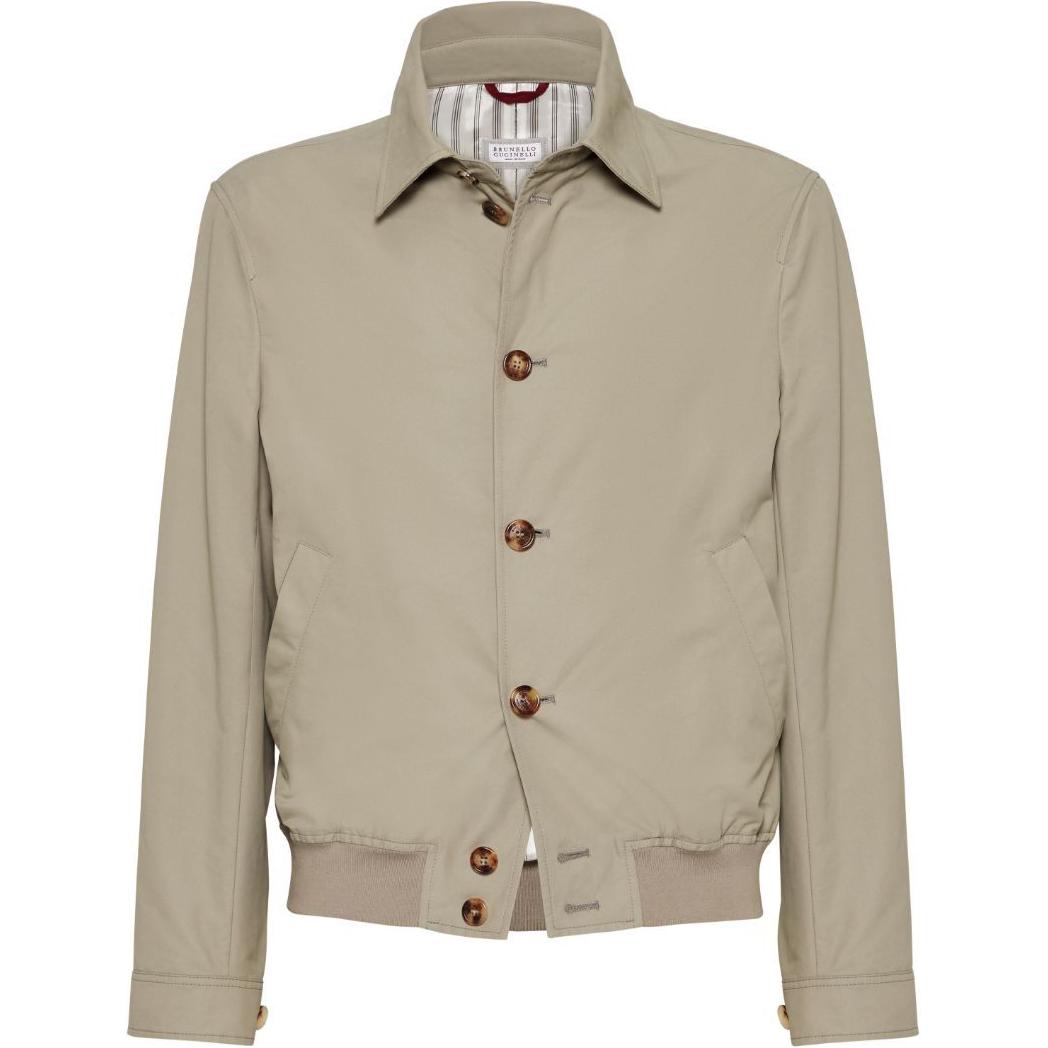 

Brunello Cucinelli Застёгивающаяся на пуговицы куртка-бомбер с ребристым низом, Khaki