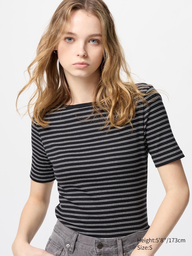

Футболка с вырезом лодочкой Uniqlo, цвет 09 черный