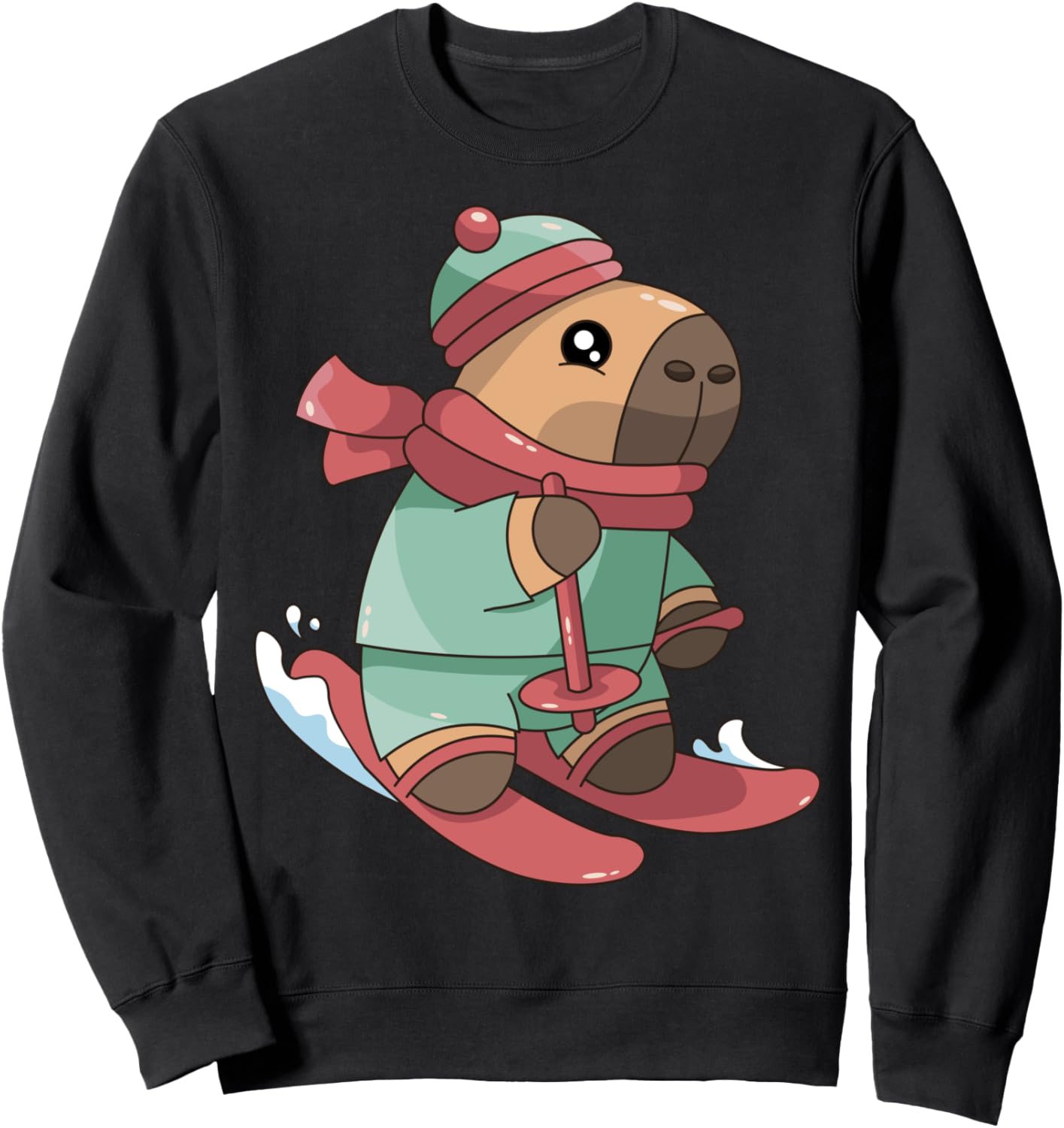 

Милая толстовка с изображением капибары для зимних видов спорта на лыжах и склоне Funny Capy Skiing Kids Boys Girls Fun Pet Rodent, черный