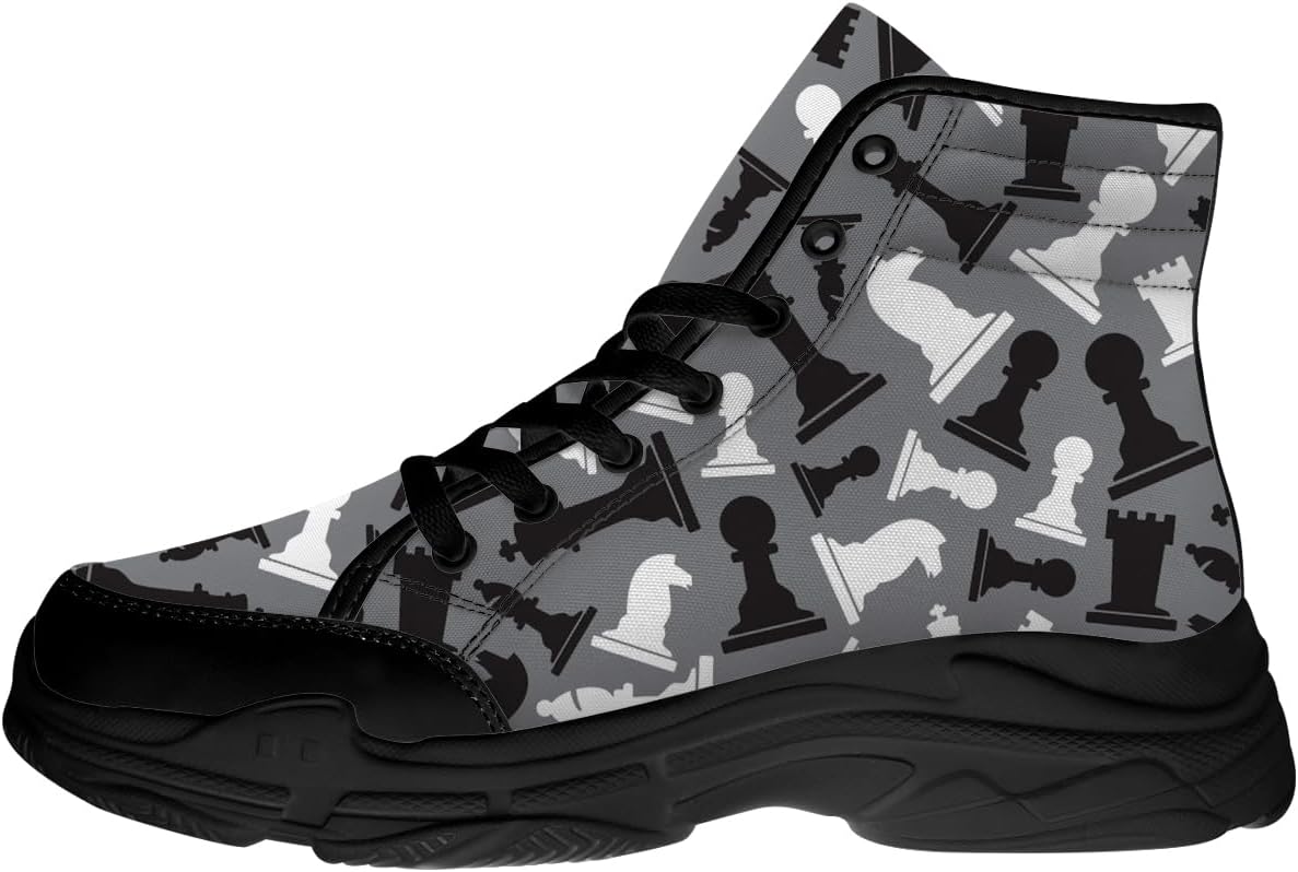 

Высокие кеды-шахматы для мужчин и женщин, кроссовки на шнуровке из холста, забавные подарки для нее и для него Quorax, черный/серый