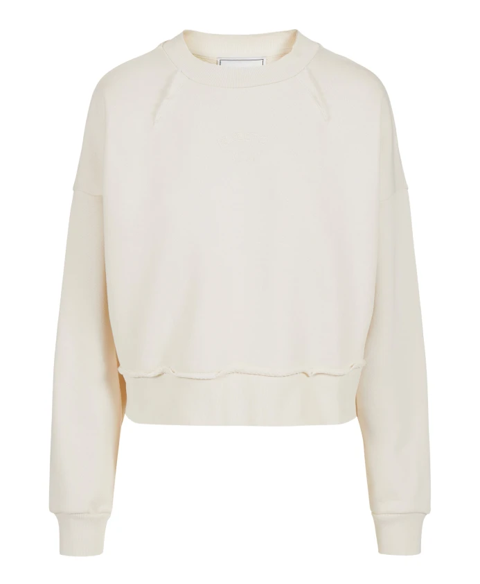 

Ванильная хлопковая толстовка с круглым вырезом и вышивкой спереди. Iceberg, белый