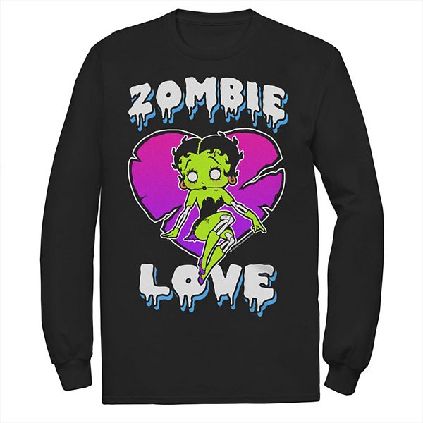 

Мужская футболка с длинным рукавом Betty Boop Halloween Zombie Love Heart Neon Licensed Character