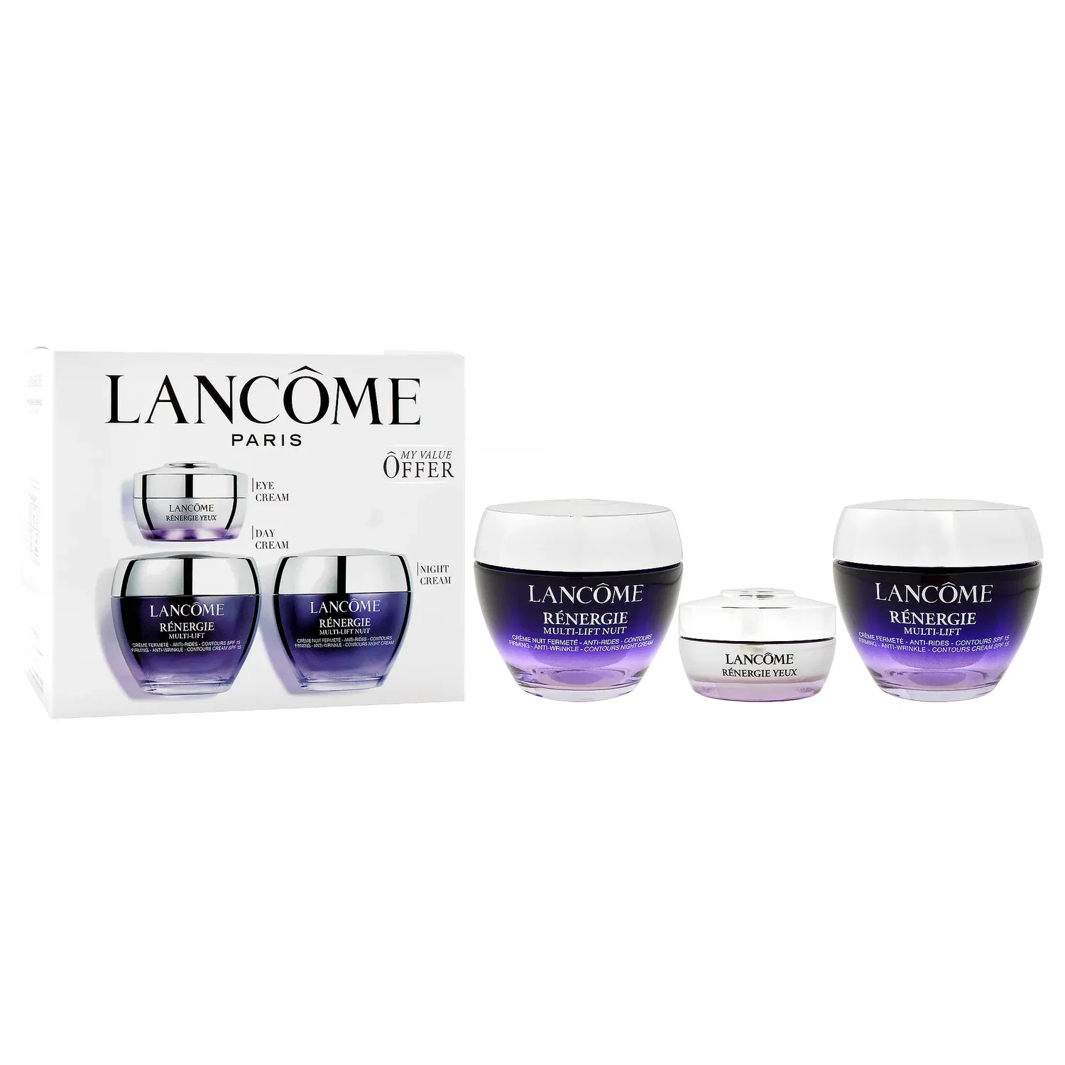 Набор Renergie от Lancome для женщин - 3 предмета: укрепляющий крем против морщин SPF15 (48 г), укрепляющий ночной крем против морщин (48 г), лифтинг-крем для глаз (14 г), белый — фото 3