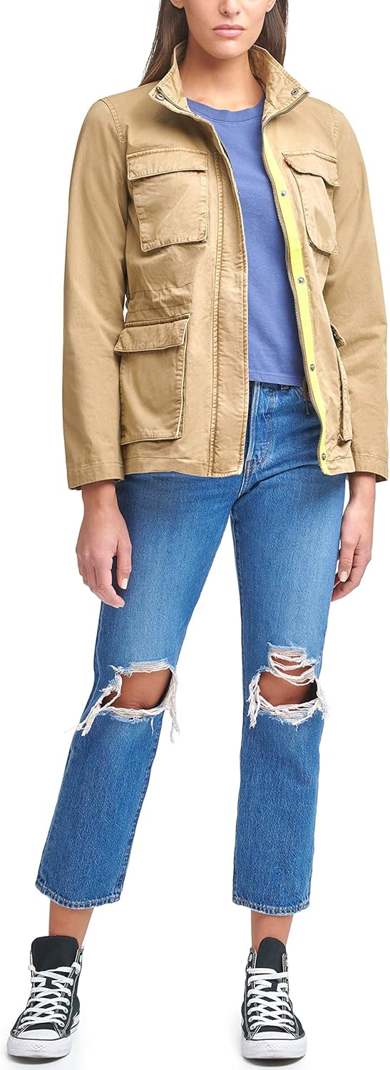 

Женская хлопковая военная куртка Levi's с четырьмя карманами, Khaki/Lime