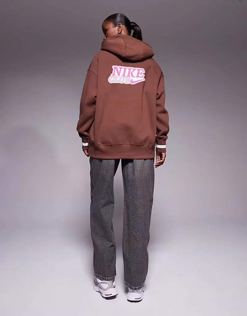 Толстовка Nike Phoenix Fleece оверсайз с графическим рисунком на спине, коричневого цвета — фото 4