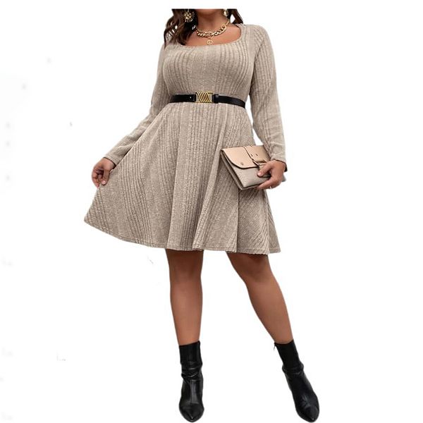 

Платье Plus size с длинным рукавом однотонное элегантное и комфортное для любого случая Seoria, Grey