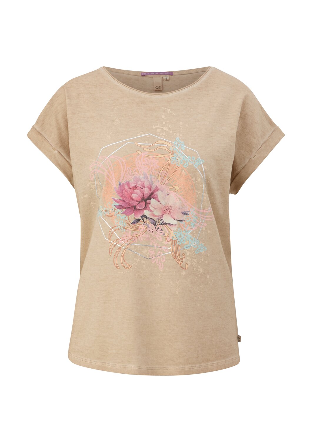 

QS Футболка в крапчатом бежевом цвете