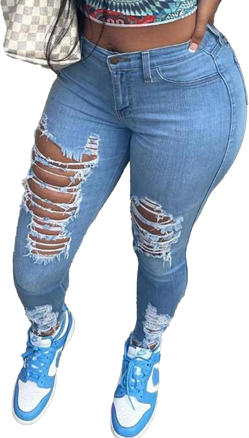 

SOMTHRON Женские джинсы High Rise Distressed Slim Punk, зауженные, с потертостями