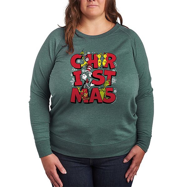 

Футболка с длинным рукавом Plus size с новогодним принтом Dr. Seuss, Heather Juniper