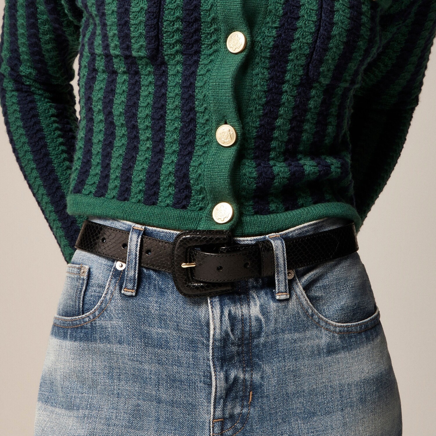 

Широкий ремень из тисненой итальянской кожи J.Crew, черный