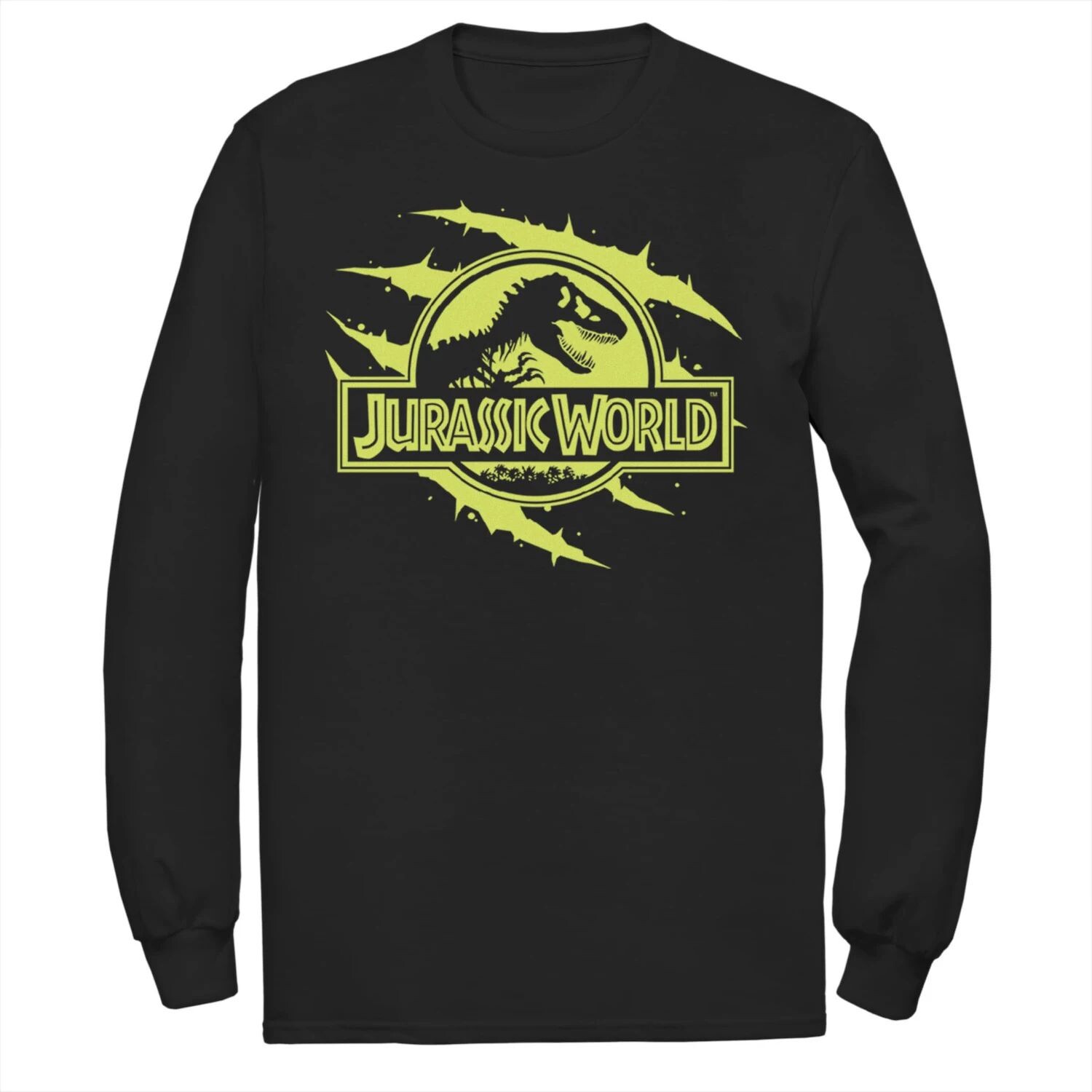 

Мужская футболка с длинными рукавами и графическим логотипом Jurassic World Neon Slash T-Rex Fossil Logo Licensed Character