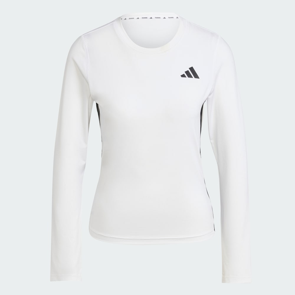 Спортивный топ Adidas Essentials Long Sleeve 3-Stripes Workout Top, белый/черный — фото 4