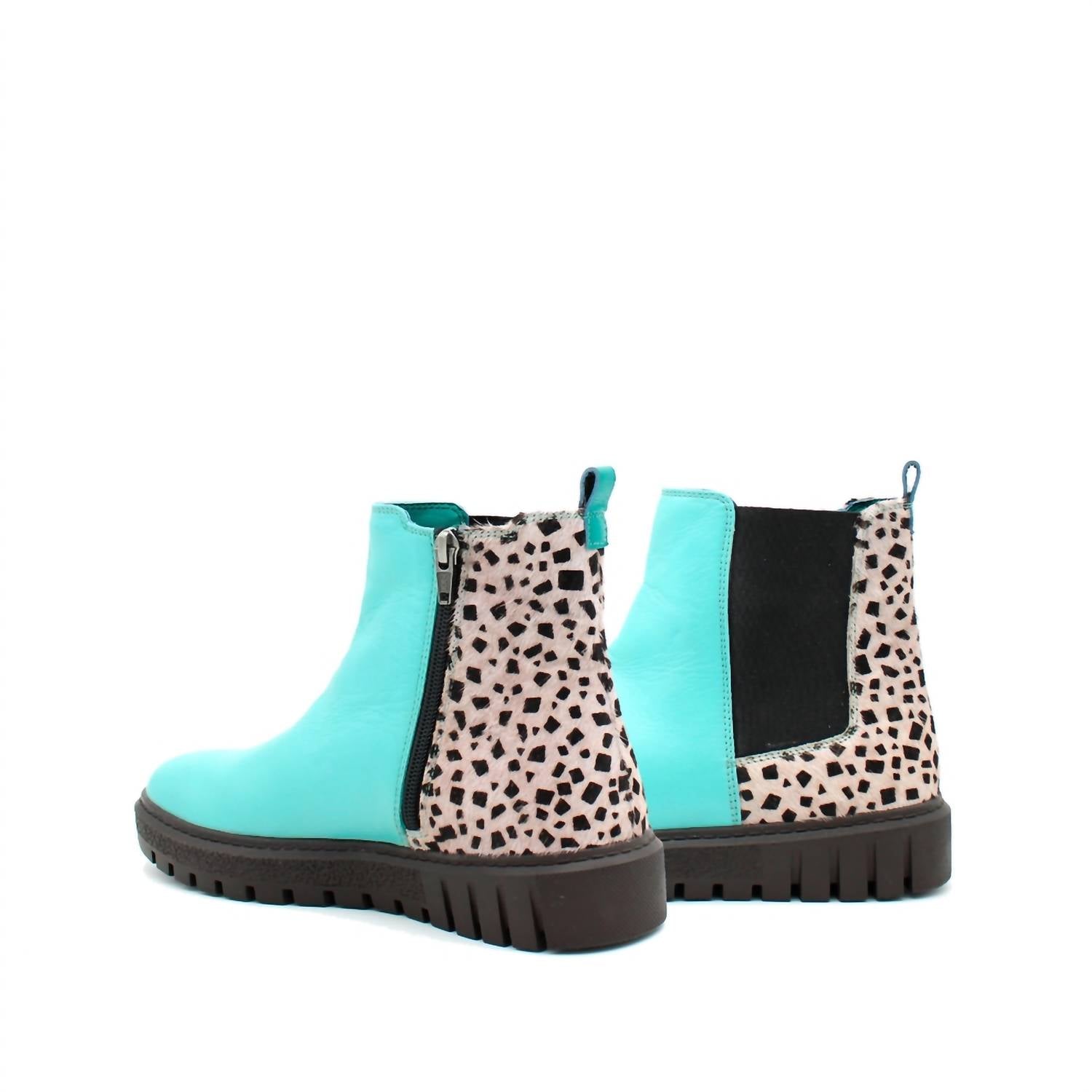 Женские кожаные ботинки до щиколотки с принтом под животное в цвете Surf Green /multi Soruka