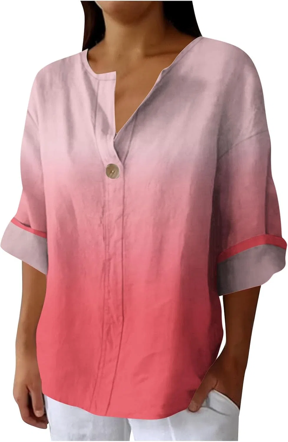 Футболка женская с V-образным вырезом, Oversize, Polyester, P-98 Pink
