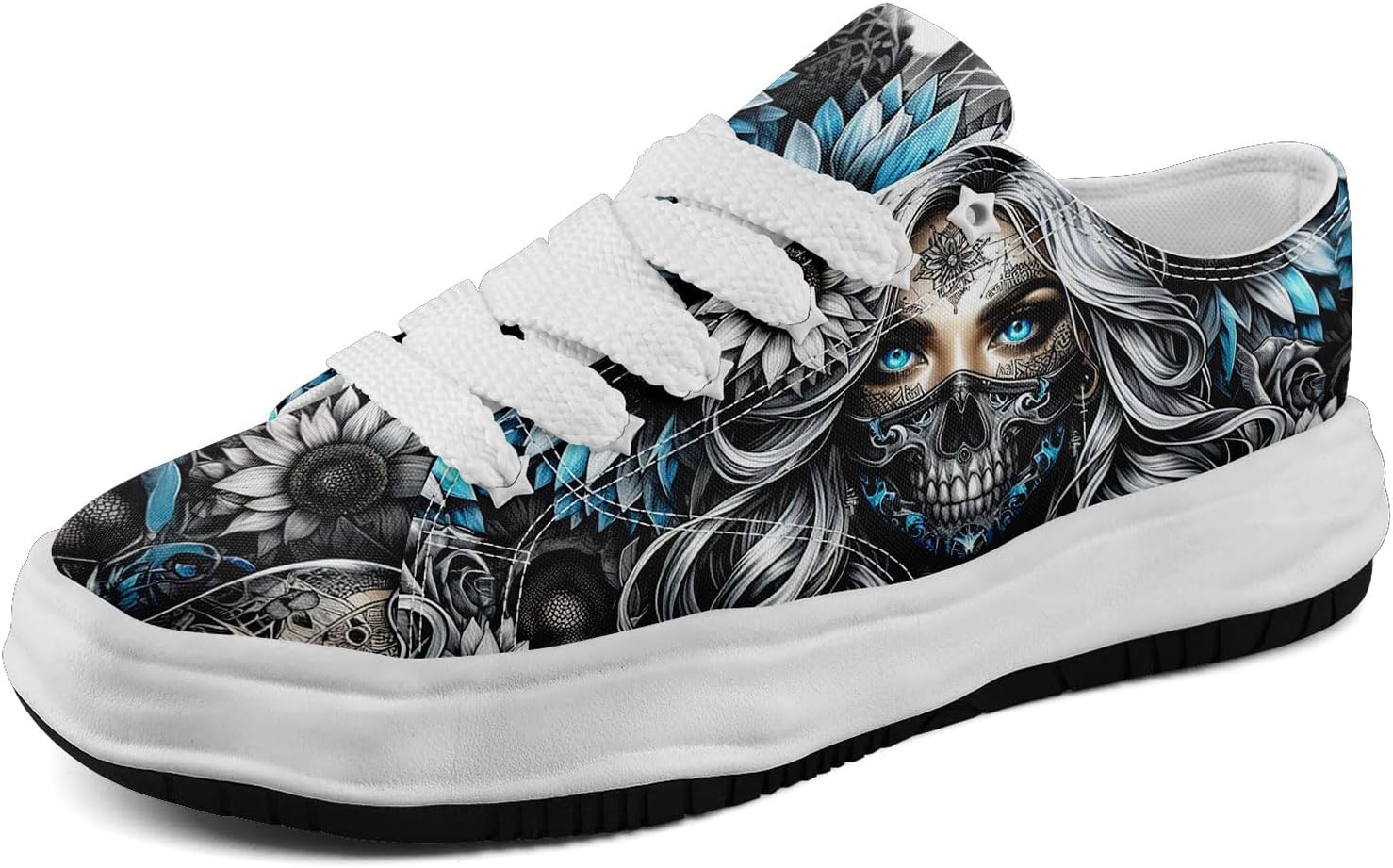 

Мужские готические кроссовки coolcustomize с черепами, модные, повседневные, для скейтбординга, из холщовой ткани, женские, уличная мода, удобные для ходьбы, голубой