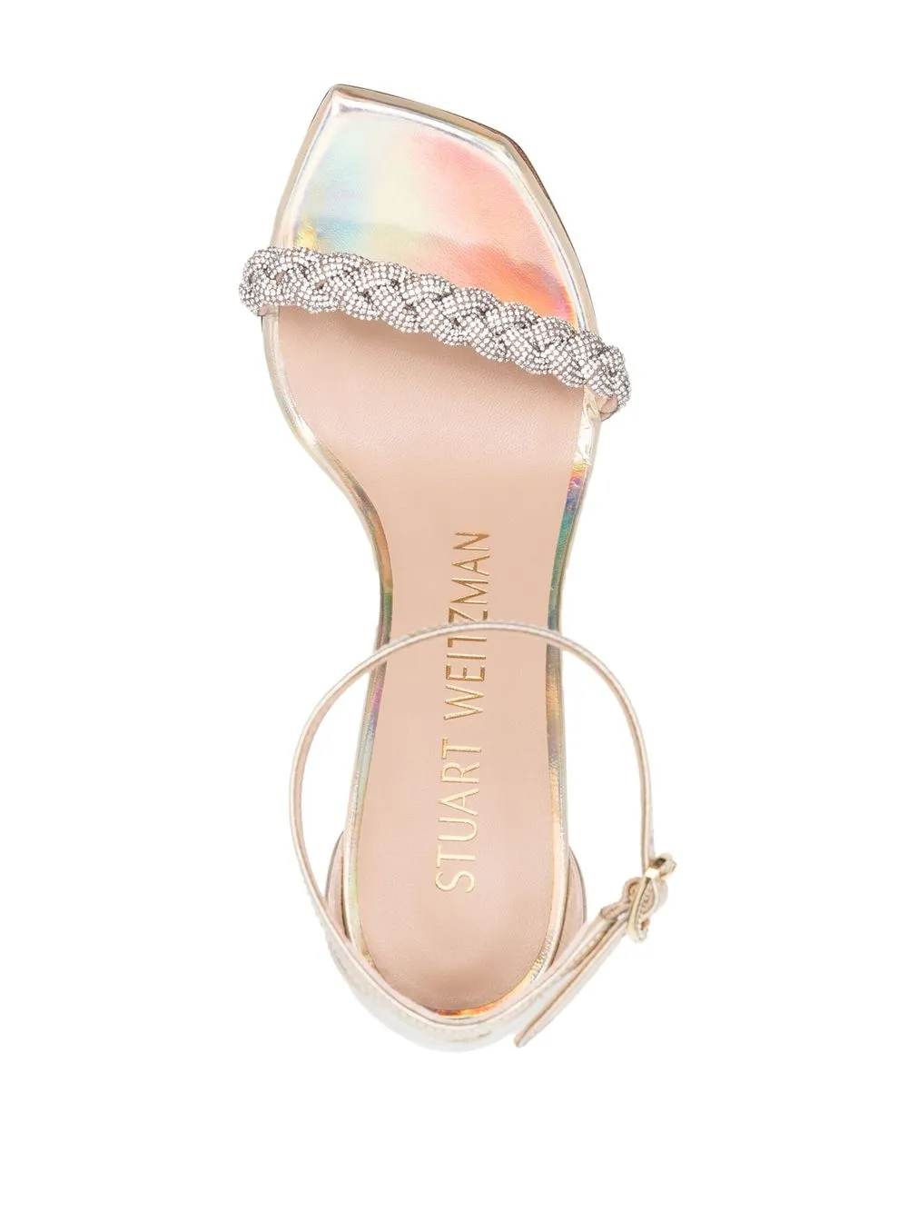 Босоножки с голографическим эффектом и кристаллами Stuart Weitzman, золотой — фото 4