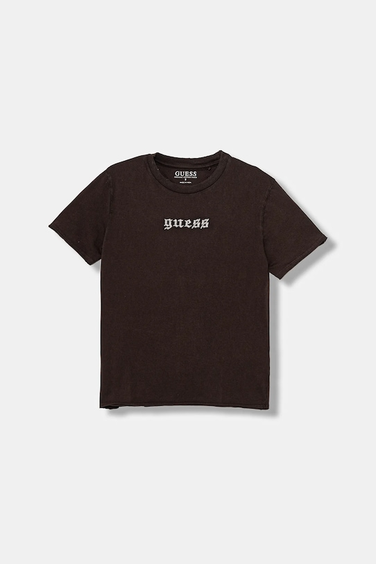 

Детская хлопковая футболка Guess, коричневый
