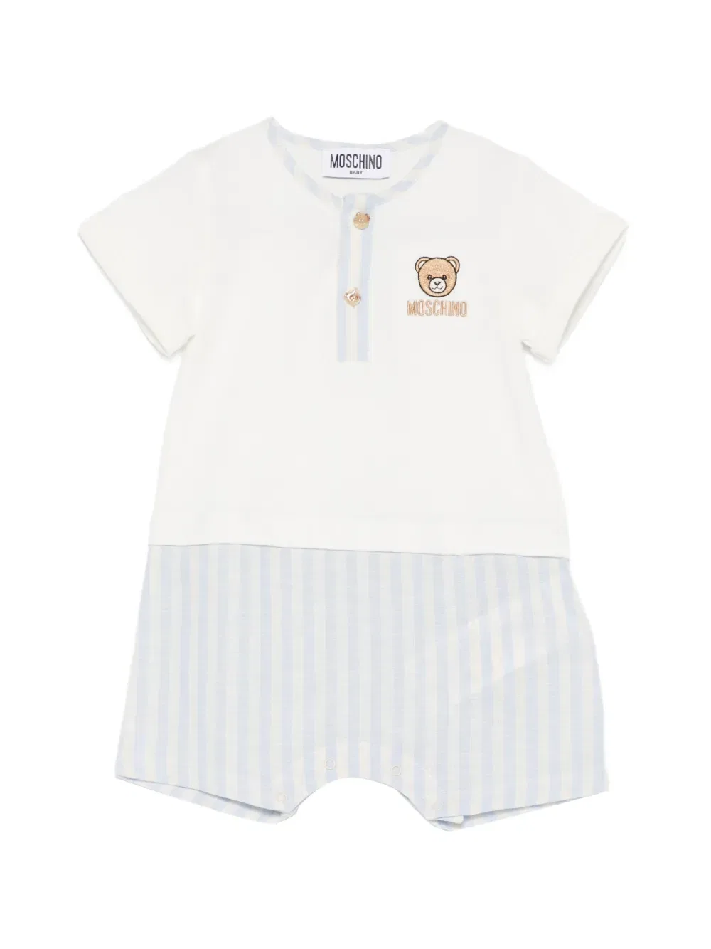 Комбинезон с короткими рукавами и вышивкой в виде медведя Moschino Kids, белый