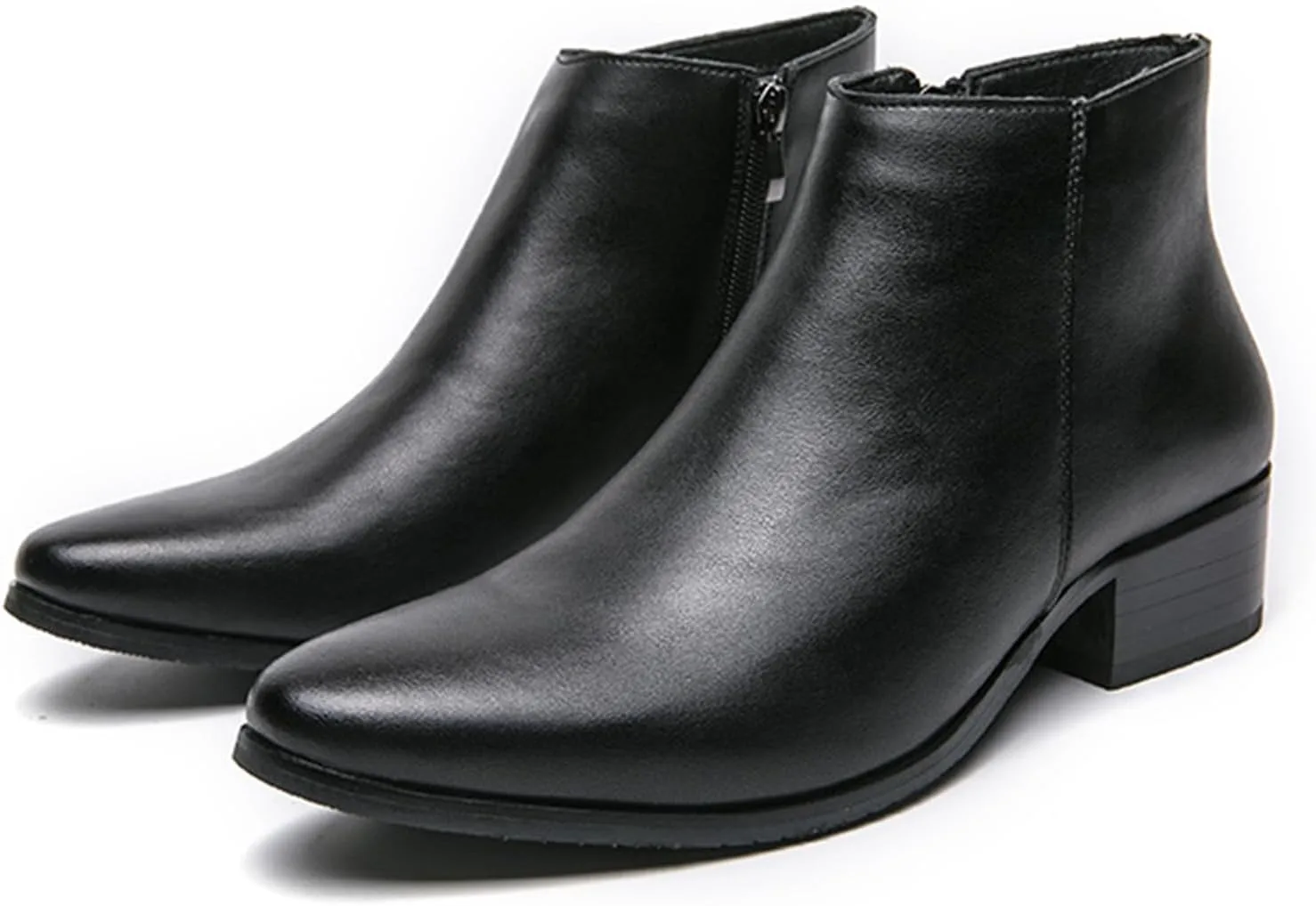 

Мужские классические полированные кожаные челси с боковой молнией, ботинки до щиколотки, с заостренным носком, без шнуровки, теплые, удобные, водонепроницаемые ботинки чукка, модные, с низким каблуком, деловые ботинки челси Pucepen, черный