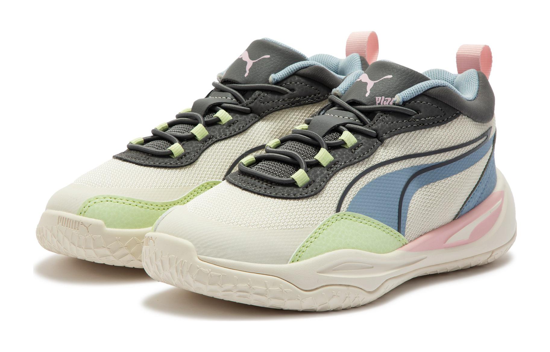 Puma Детские низкие кроссовки Playmaker AC в стиле Lifestyle, бежево-зеленые, для детей от 3 до 7 лет — фото 4