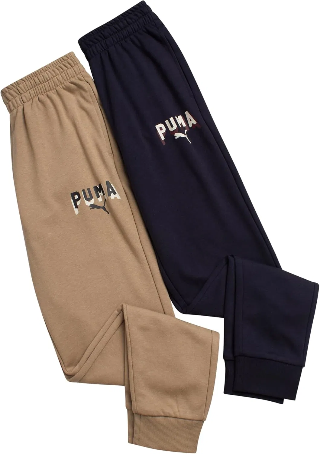 Спортивные штаны PUMA для мальчиков - комплект из 2 штук, изготовлены из французской махровой ткани - мягкие спортивные штаны (размеры: S-XL), Navy/Light Brown — фото 3