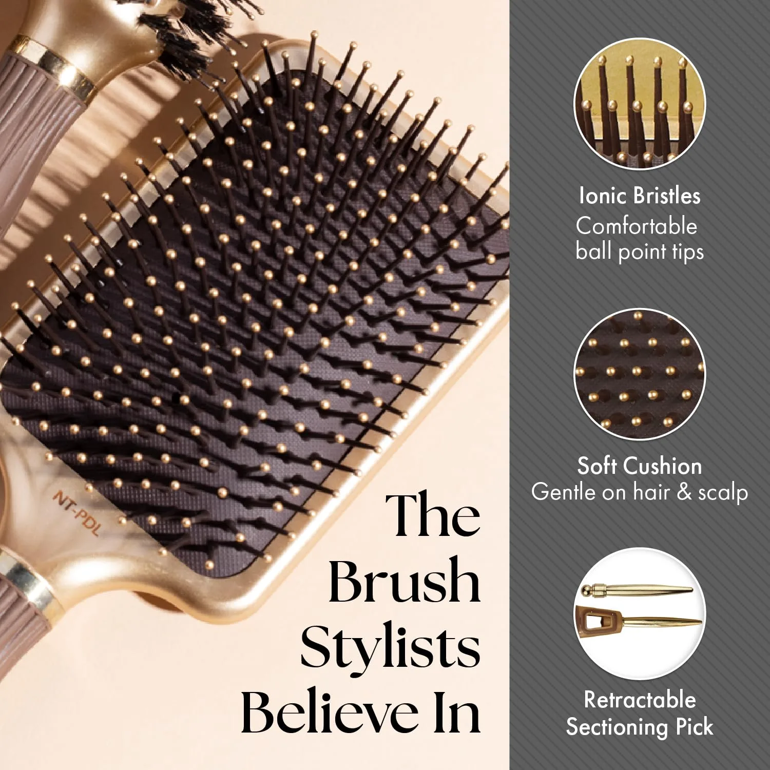 Расческа-стайлер Olivia Garden Ceramic + Ion Nano Thermic Hair Brush Паддл-щетка, Chocolate and Gold — фото 4