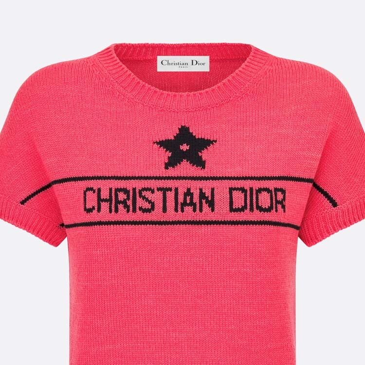 Свитер женский Dior с короткими рукавами, розовый / черный — фото 4