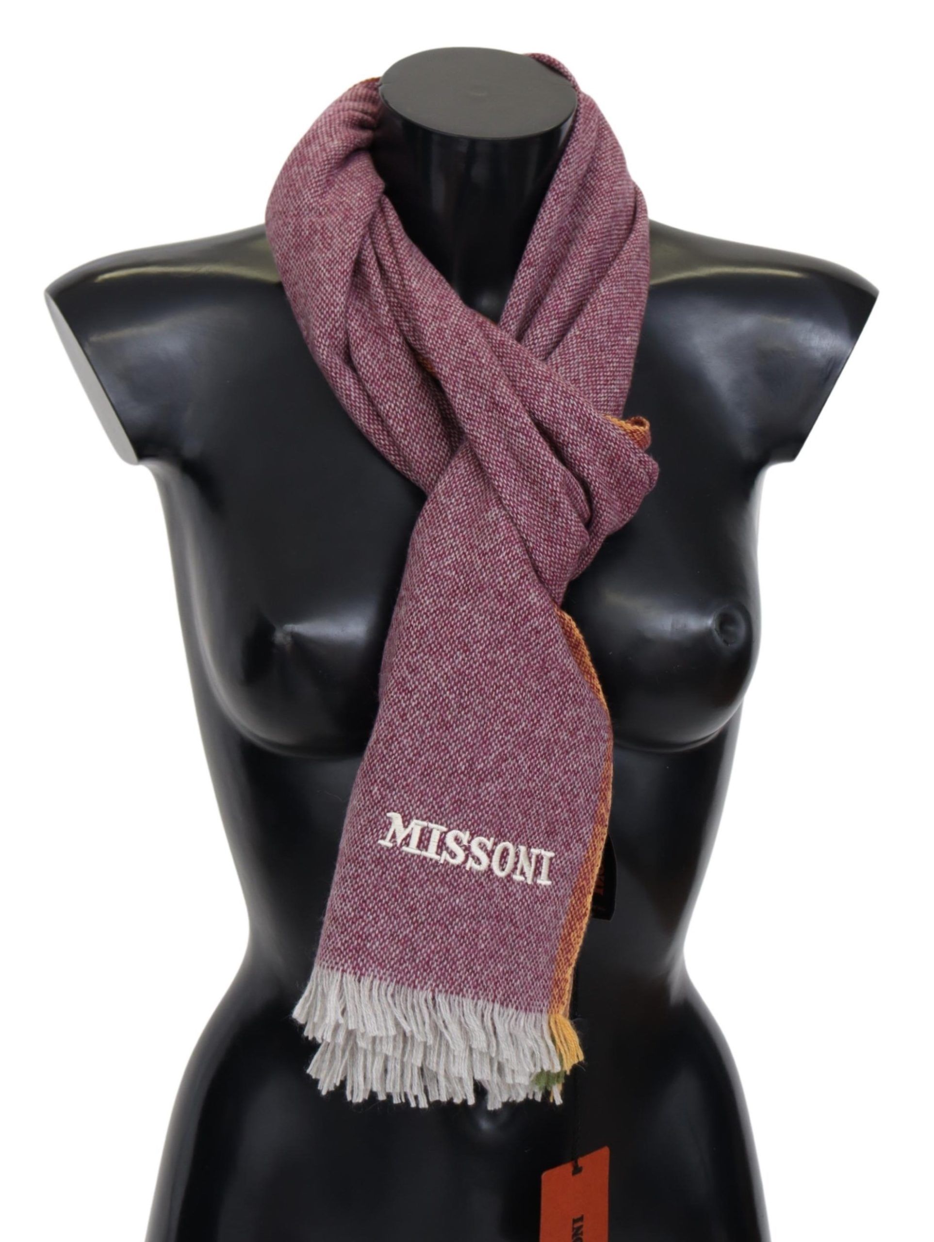 

Шикарный кашемировый шарф бордового цвета с вышитым логотипом Missoni