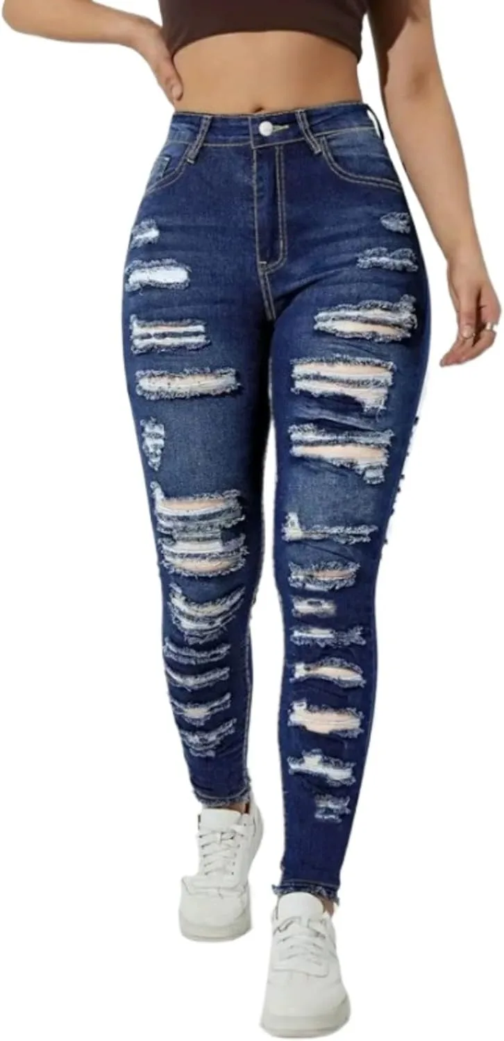 

JEShifangjiusu рваные скинни джинсы для женщин высокая посадка стрейч