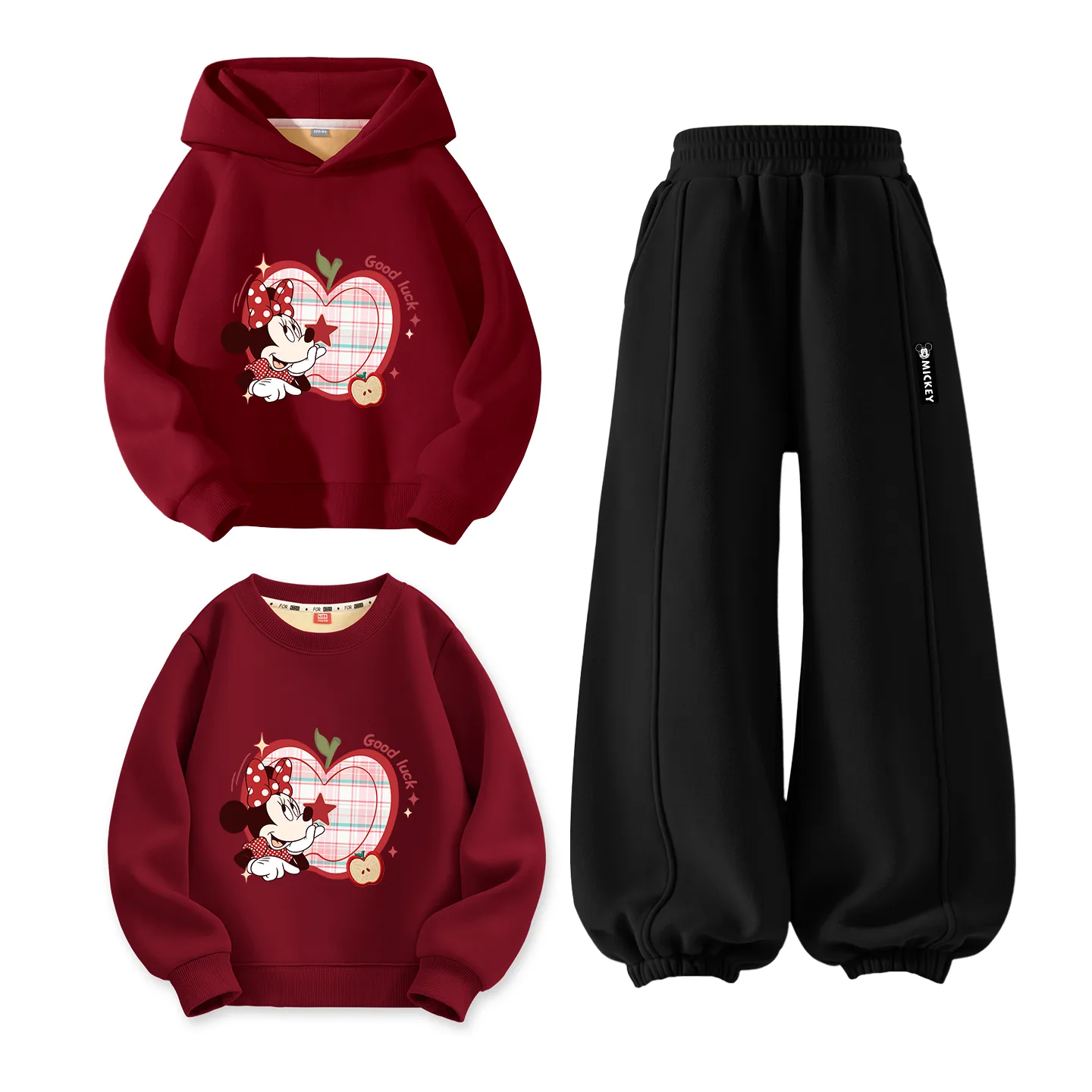Детский спортивный комплект из 3 предметов Disney, [Thickened and Fleece-Lined]Diy Fireworks Starlight K Burgundy+Diy H Long Hook-and-Loop K Black+Diy Fireworks Starlight K Burgundy — фото 4