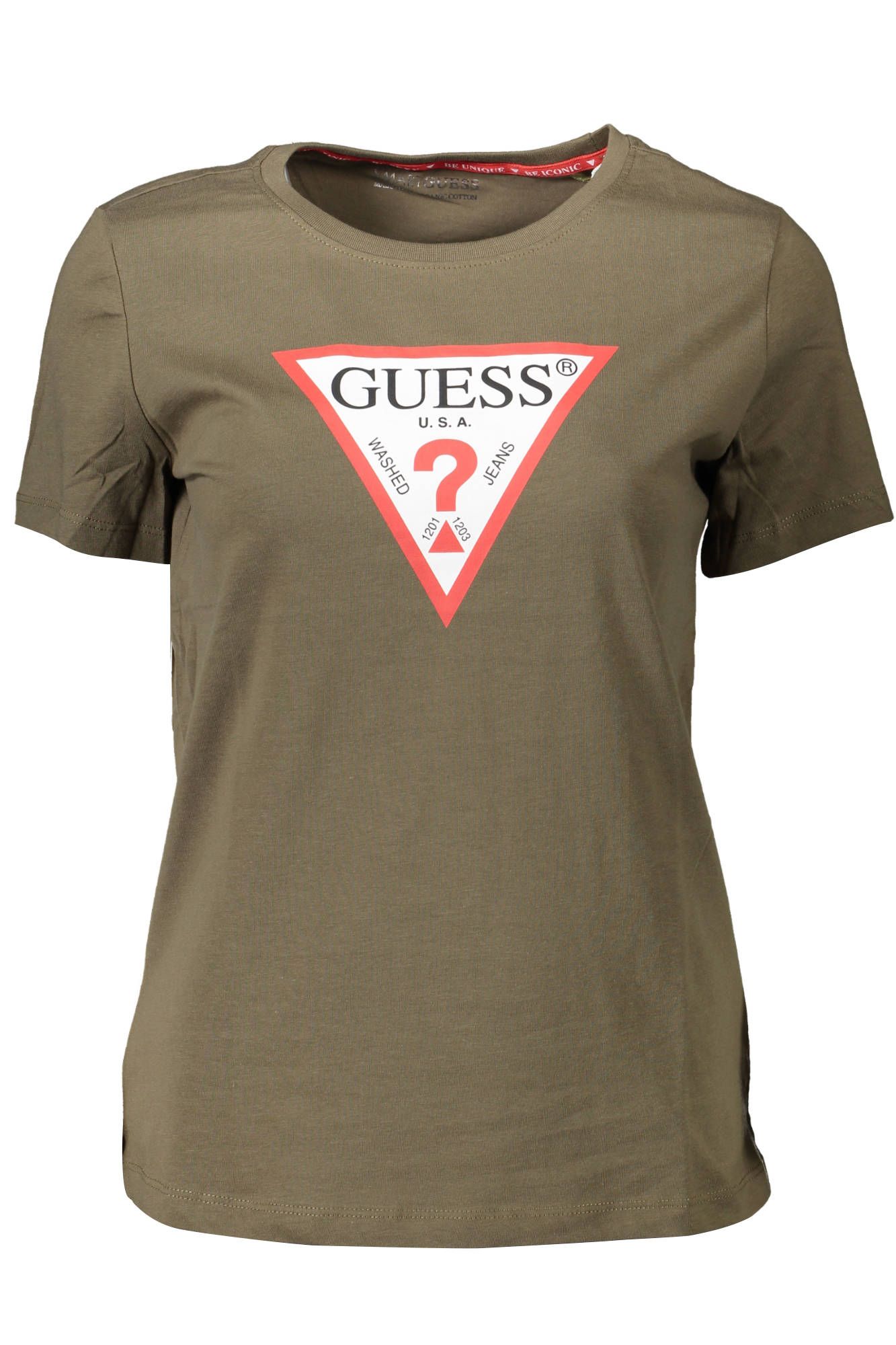 

Зеленая хлопковая женская футболка Guess Shoes
