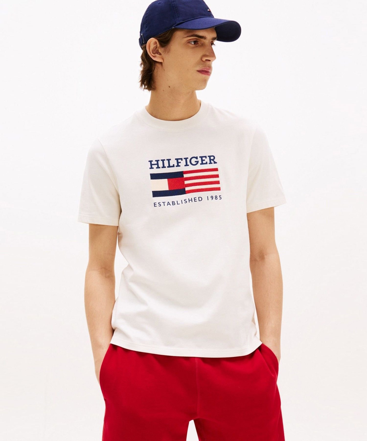 Футболка с монотипией в стиле американа TOMMY HILFIGER, White Z00