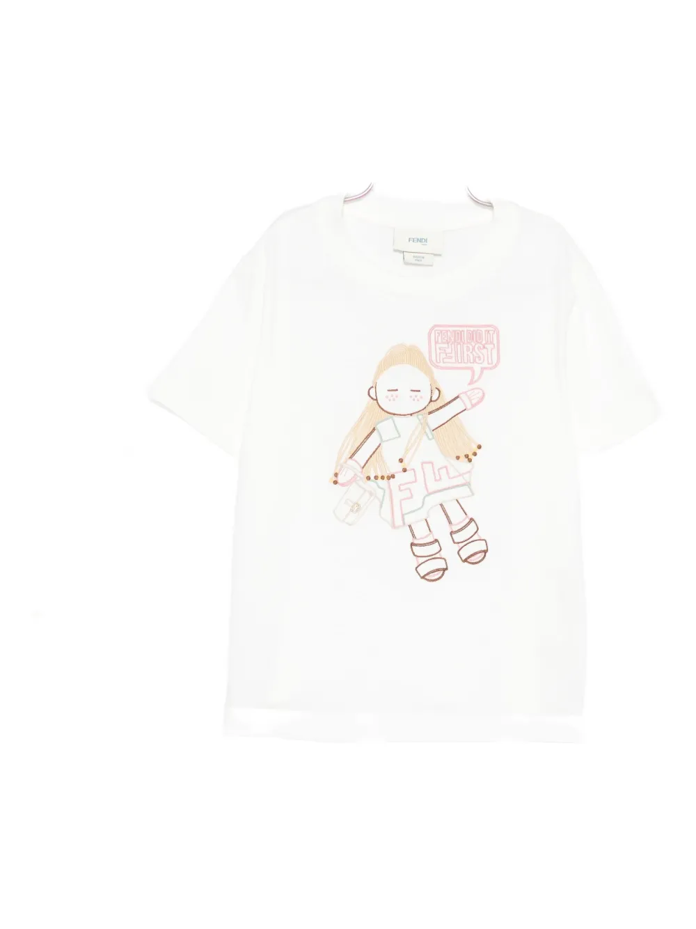 

Футболка с вышивкой в виде куклы FENDI KIDS, белый