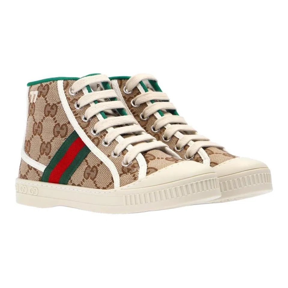 Детские кроссовки для скейтбординга GUCCI Tennis 1977 High Top бежево-коричневые — фото 4