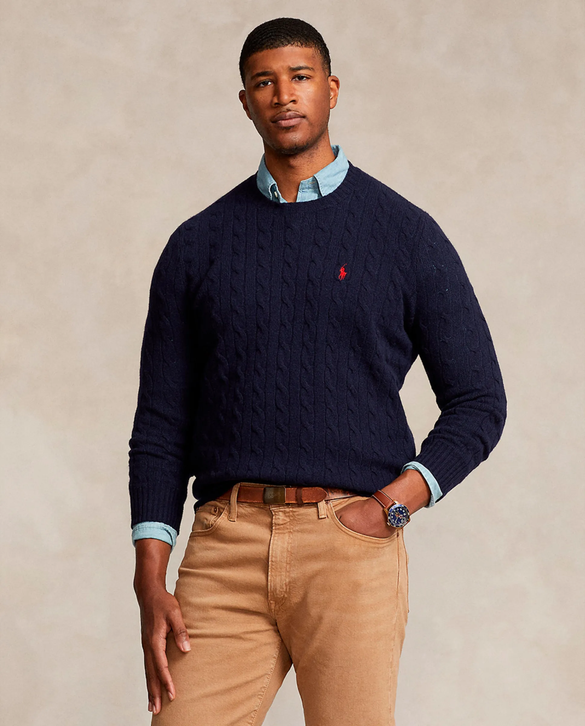 

Мужской джемпер из шерсти и кашемира с узором "восьмерка" больших размеров Polo Ralph Lauren, синий