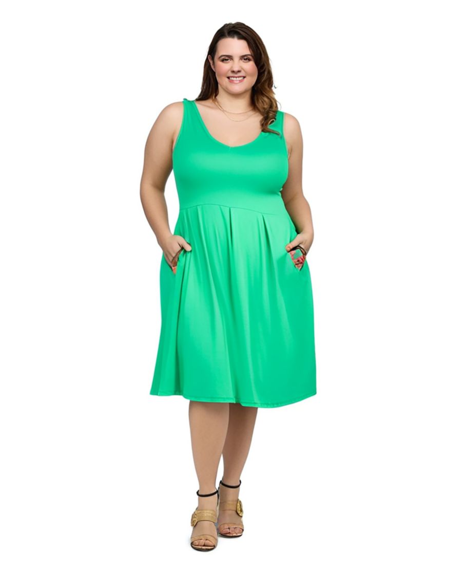 

Платье миди без рукавов, приталенное и расклешенное, с карманами, больших размеров 24seven Comfort Apparel, Green