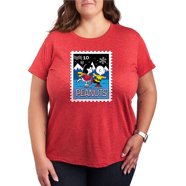 

Футболка с принтом Peanuts Lucy & Charlie's Ice Skating Stamp, plus size Licensed Character, Heather Red