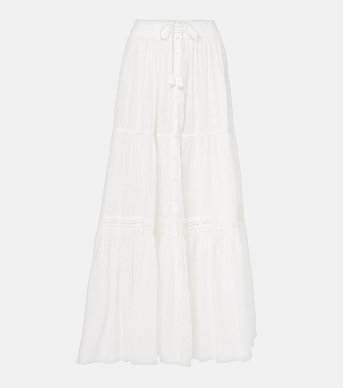 

Многоярусная хлопковая юбка макси Poupette St Barth, Natural White