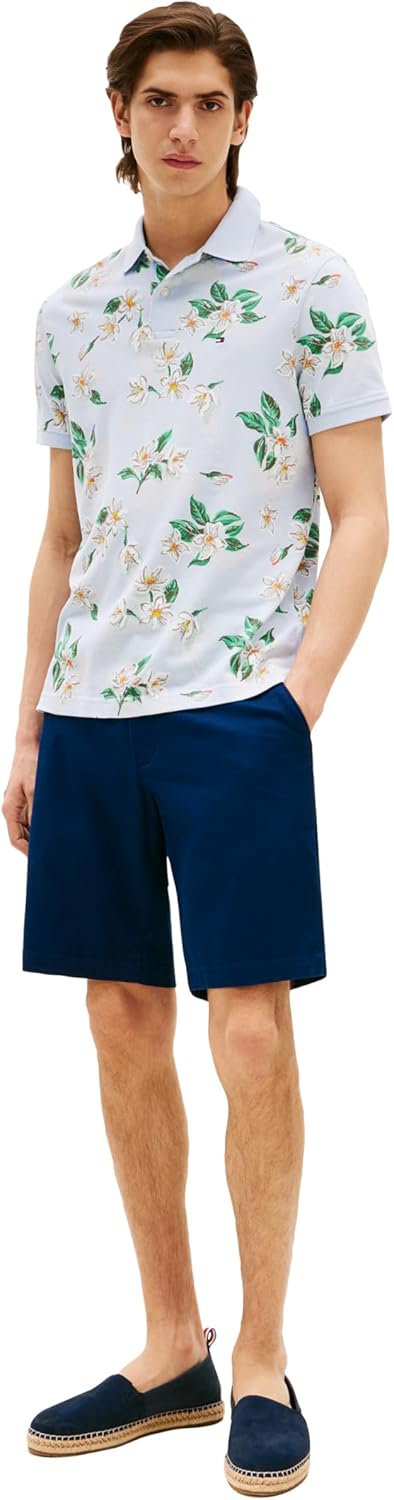 Мужские поло Tommy Hilfiger с коротким рукавом, повседневного кроя, с цветочным принтом, Sweet Blue Multi — фото 3