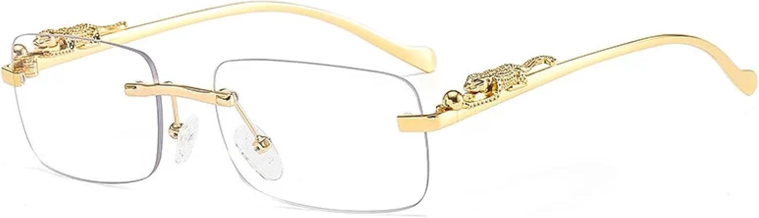 

Модные прямоугольные солнцезащитные очки без оправы для женщин в стиле ретро с леопардовым принтом и прозрачными линзами, мужские с защитой от УФ-излучения UV400 HHZZYVY, Clear