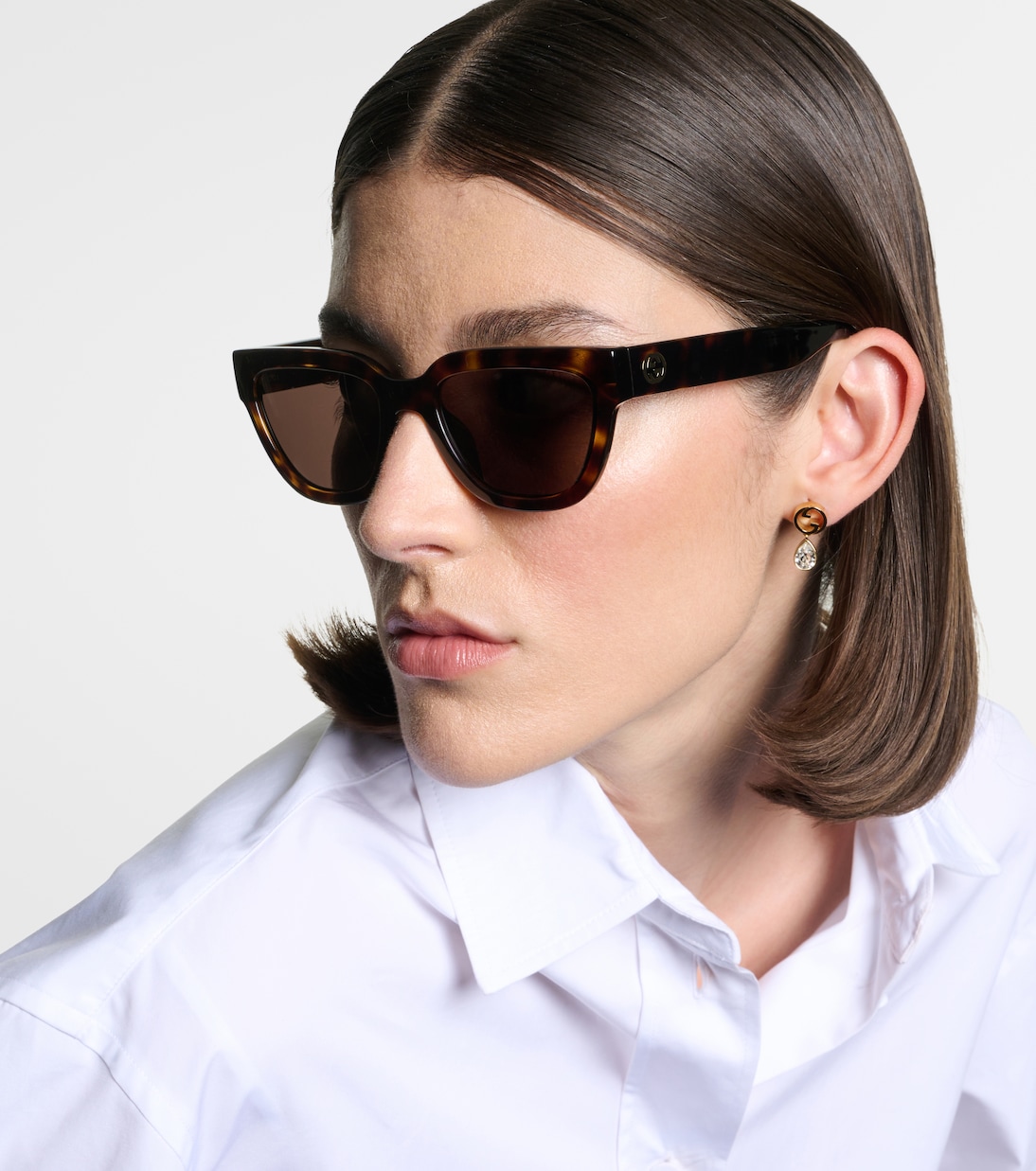 Кошачьи солнцезащитные очки G с замочком Gucci, Havana-Havana-Brown — фото 3