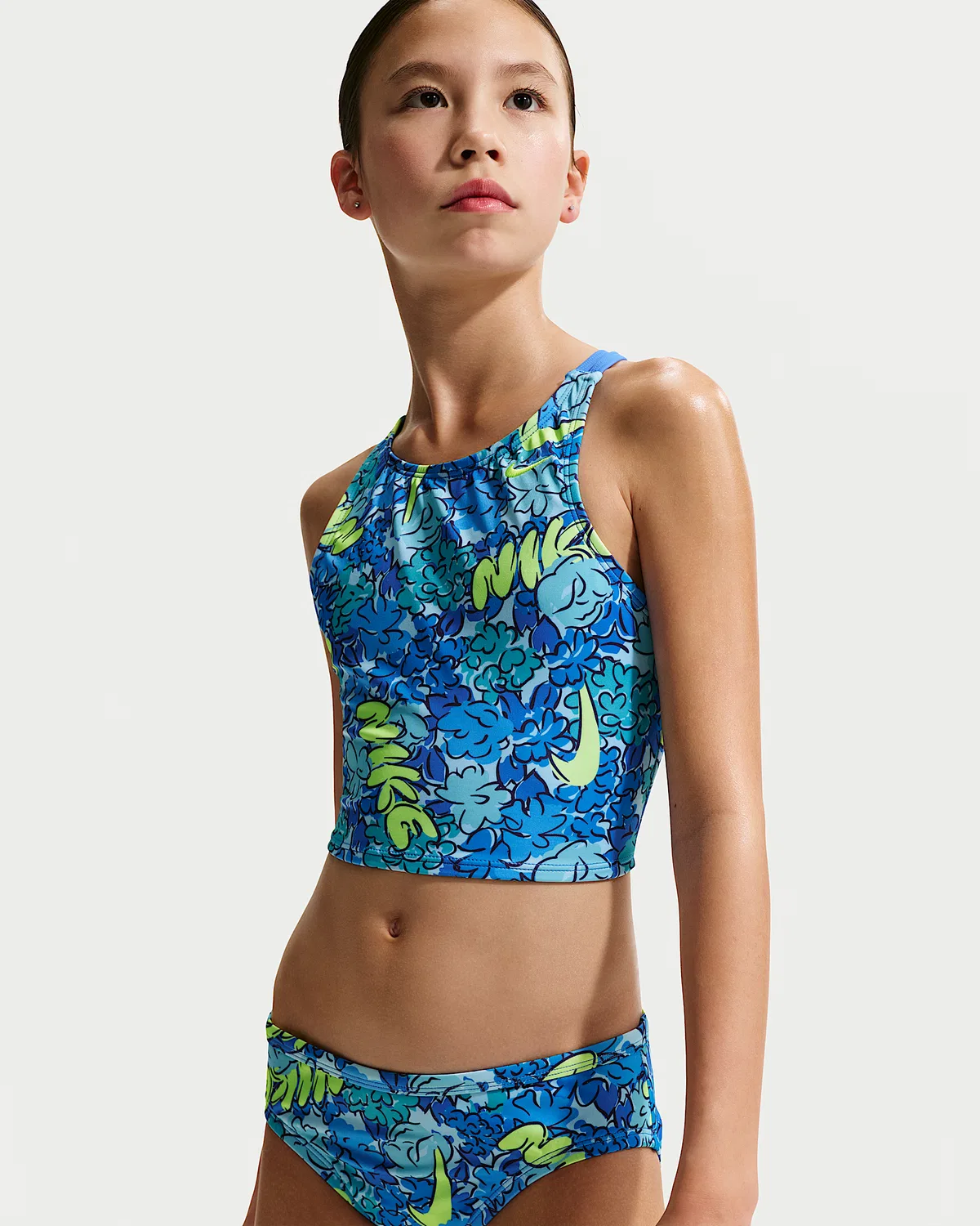 Детский (девочки) раздельный купальник Nike Swim Spiderback Midkini, Blue Crystal — фото 2