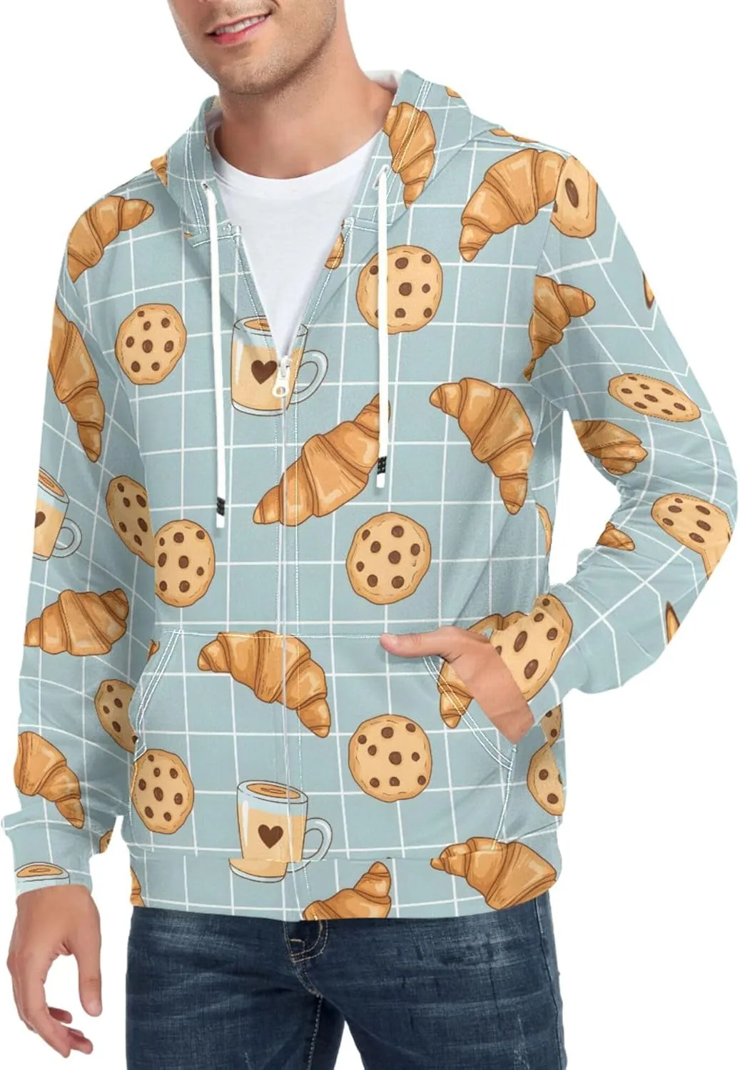 

Толстовка мужская Full Zip с принтом Croissant Cookie Mug, с карманом CUPADA