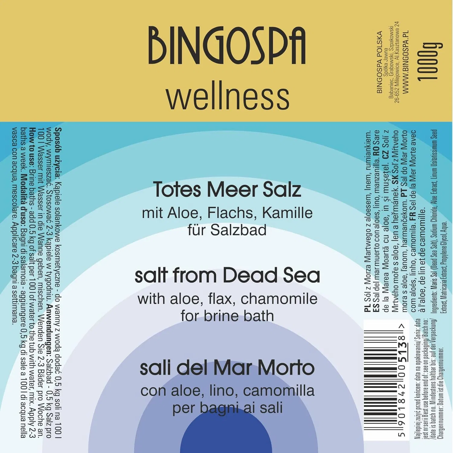 Соль для ванн «Dead Sea Bath Salts» с алоэ, льном и ромашкой от BINGOSPA Bingospa
