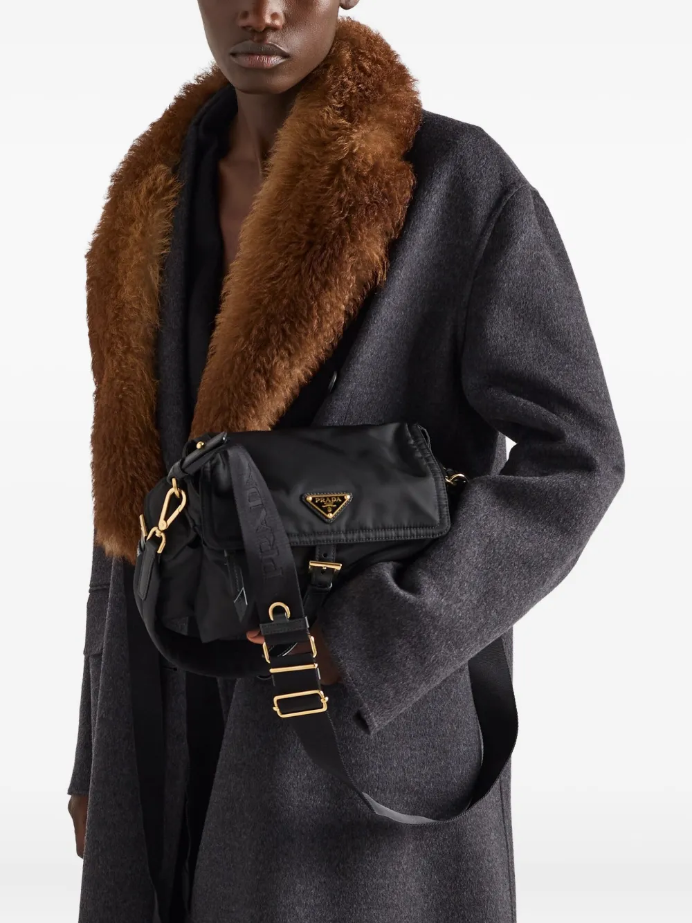 Двубортное пальто из двойного кашвула Prada, черный — фото 4