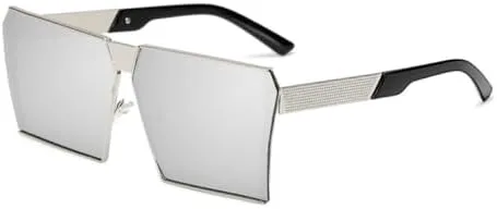 

Квадратные металлические солнцезащитные очки 2027 года для женщин и мужчин, модные очки-маски в большой оправе, винтажные очки для женщин MTZJH, Silver-silver