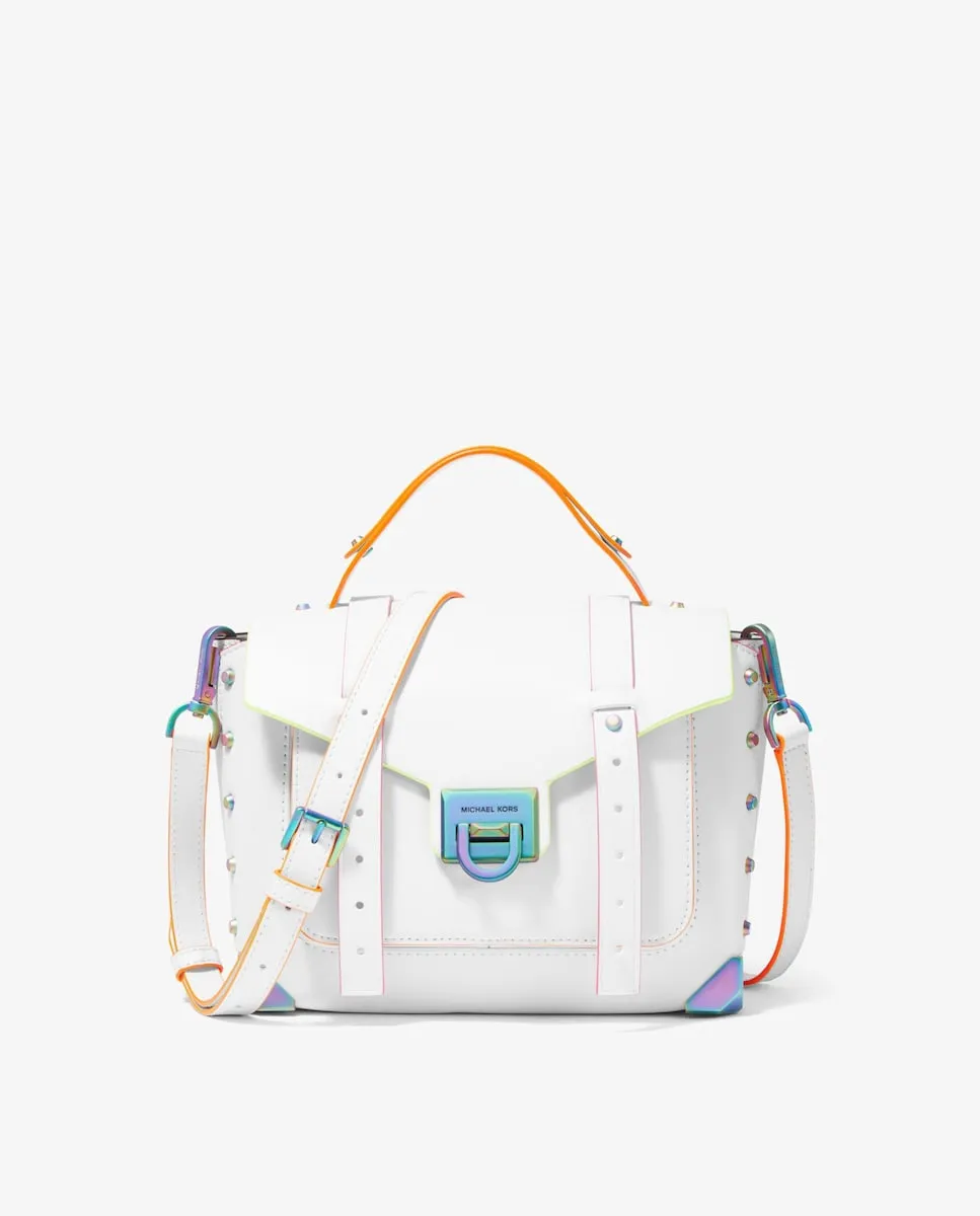 

Средняя кожаная сумка через плечо Manhattan с контрастной окантовкой Michael Michael Kors, белый