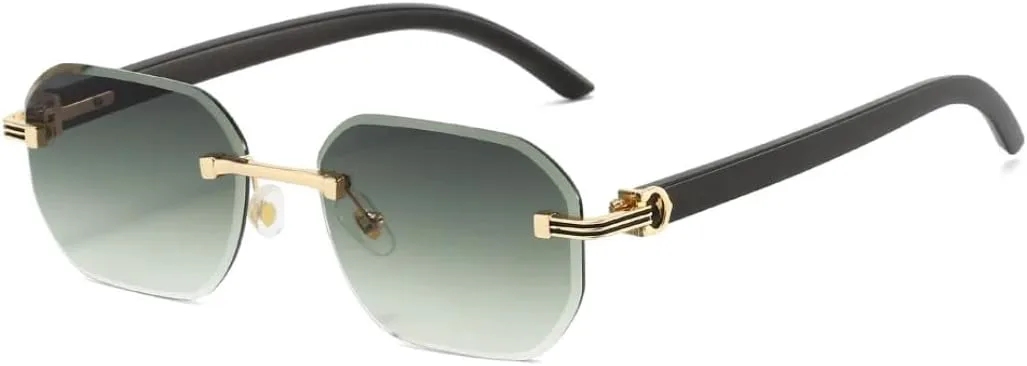 

Солнцезащитные очки без оправы шестиугольной формы для мужчин и женщин, модные, с текстурой дерева, упрощенные квадратные солнцезащитные очки UATXTAU, Gray Green