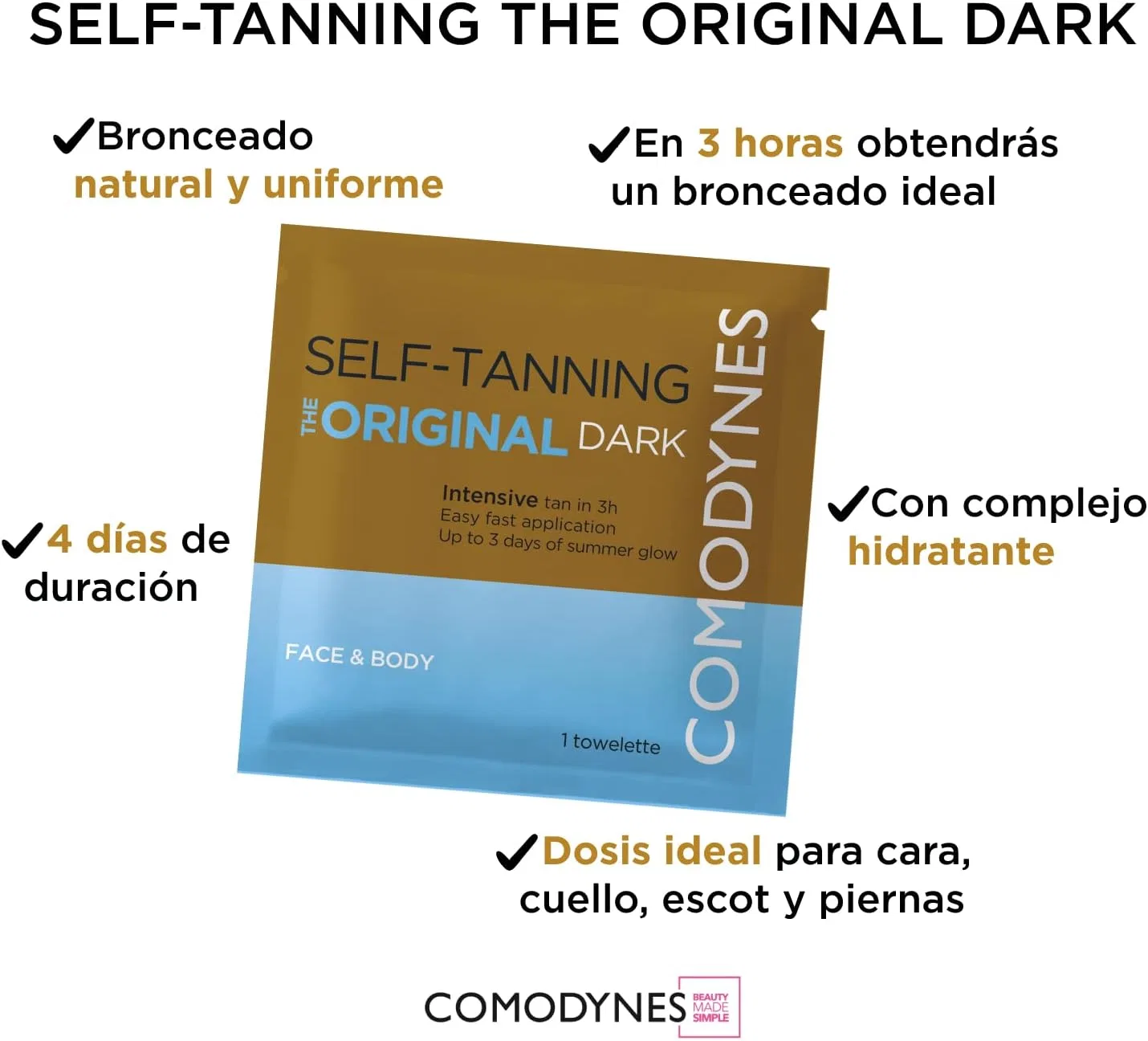 Салфетки для автозагара «Self Tanning Intensive & Uniform Color» от Comodynes, 8 шт. Comodynes — фото 2